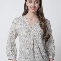 BAESD Floral Printed V-Neck Pure Cotton Top-35