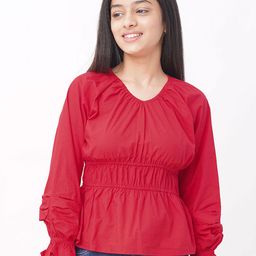 edheads Girls Red Cinched Waist Pure Cotton Top-image-28