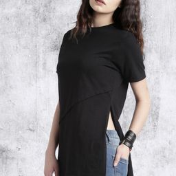 Roadster Black High Slit Pure Cotton Top-20