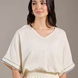 20Dresses Off White V-Neck Batwing Sleeves Blouson Top-picture-45