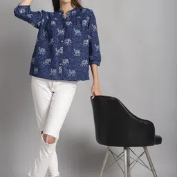 Frempy Floral Printed Roll-Up Sleeves Pure Cotton Top-image-28