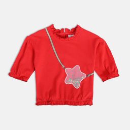 MINI KLUB Girls Graphic Printed Round Neck Short Sleeves Cotton Top-image-64