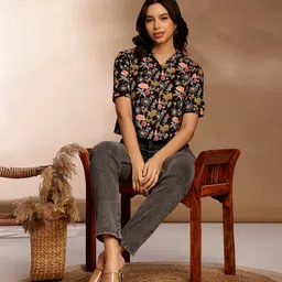 Anouk Floral Printed Shirt Collar Cotton Crop Top-image-67
