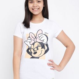 Lil Tomatoes Girls White & Cream-Coloured Minnie Mouse Printed Top-image-62