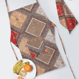 Dhrohar Beige & Maroon 2 Pieces Printed Pure Cotton Apron With Kitchen Towel-23