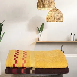 BIANCA Brown & Yellow Pack Of 2 450 GSM Mercerized Combed Cotton Towels-image-26