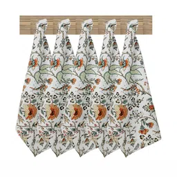 Texstylers White & Brown 5 Pieces Floral Printed Pure Cotton Kitchen Towels-28