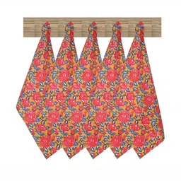 Texstylers Mustard Yellow & Pink  5 Pcs Floral Printed Pure Cotton Kitchen Towels-16