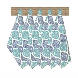 Texstylers Blue & Green 5 Pcs Floral Printed Pure Cotton Kitchen Towels-16