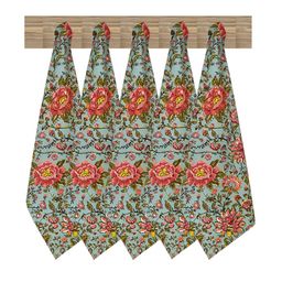 Texstylers Red & Blue  5 Pcs Floral Printed Pure Cotton Kitchen Towels-12