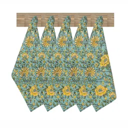 Texstylers Yellow & Blue 5 Pieces Floral Printed Pure Cotton Kitchen Towels-36