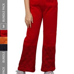 IndiWeaves Girls Pack of 3 Printed Mid-Rise Straight Fit Woollen Palazzos-picture-9