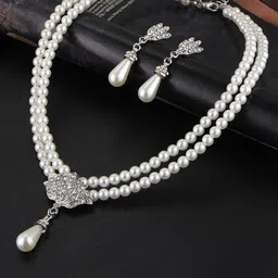 Shining Diva Fashion Silver-Plated Pearls beaded Jewellery Set-43