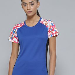 Alcis Women Blue & Pink Printed Slim Fit Sports T-shirt-image-6