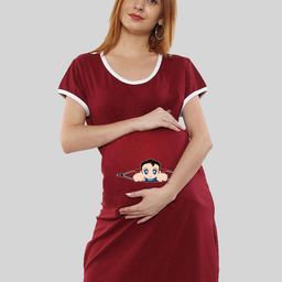 SillyBoom Printed Maternity Cotton T-Shirt Night Dress-image-85