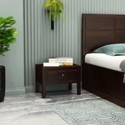 woodenmood Square Solid Wood Box Bedside Table in Walnut Finish-picture-12