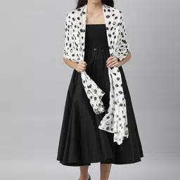 RAREISM Women White & Black Cotton Printed Scarf-image-10