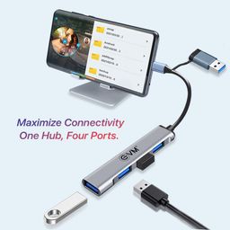 EVM 2-in-1 Four Port USB Hub - Type-C & USB Dual Input - 1 Hub 3.0 + 3 USB 2.0 Ports - 1 Year Warranty (EVMCU4HP) image 2