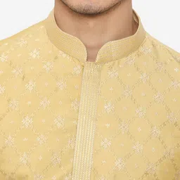 Manu Men Yellow Self Design Kurta with Churidar image 2