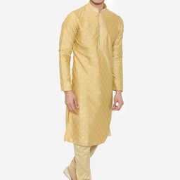 Manu Men Yellow Self Design Kurta with Churidar image 4