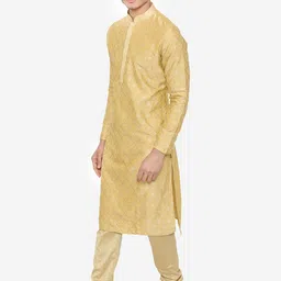 Manu Men Yellow Self Design Kurta with Churidar image 5