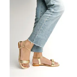 Shoetopia Embellished Backstrap Golden Flat Sandals For Women & Girls-picture-20