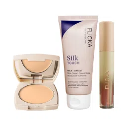 FLiCKA Makeup Combo - Base Story Foundation Caramel + Silk Touch Primer + R U Ready Lipstick Oatmeal-picture-7