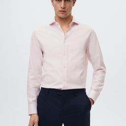 MANGO MAN Pink Solid Pure Cotton Easy-Iron Slim Fit Sustainable Formal Shirt-image-61
