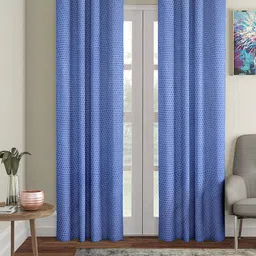 Cortina Turquoise Blue Set of 2 Polka Dots Embossed Plain Polyester Door Curtains-32