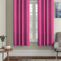 Cortina Pink Set of 2 Polka Dots Embossed Plain Polyester Window Curtains-0
