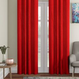 Cortina Red Set of 2 Polka Dots Embossed Plain Door Curtains-17