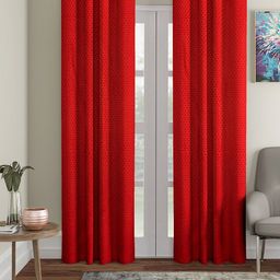 Cortina Red Set of 2 Polka Dots Embossed Plain Polyester Long Door Curtains-50