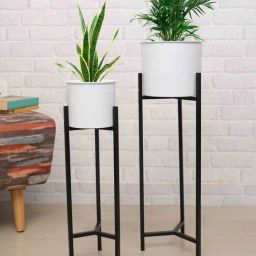 homesake Triangle Base (Set of 2) Black & White Metal Floor Planter Stand With Pots-picture-25