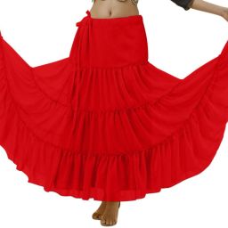 Women Solid Tiered Red Skirt-image-56