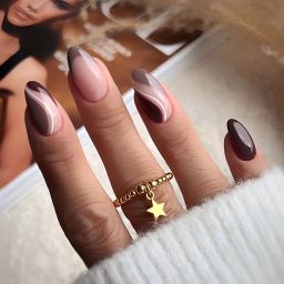 Earthy Tone Swirl Abstract Nails 1595 Deep Plum,Burgundy, Muted Grey,Taupe, Pale Pink, White-image-42