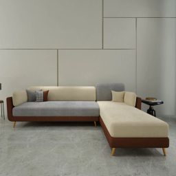 casacraft from pepperfry Montez Velvet LHS Sectional Sofa (3 + Lounger) in Brown & Beige Colour-picture-23