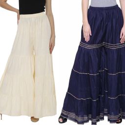 Pack of 2 Women Regular Fit Cream, Dark Blue Cotton Blend Trousers-image-41