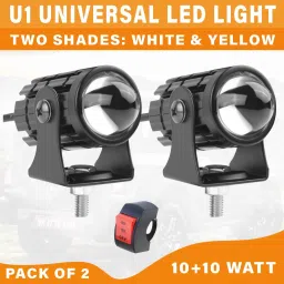 U1 Motorcycle Mini Driving Light Headlight Universal Dual Color white yellow Fog Lamp Motorbike LED for Hero (12 V, 20 W)-21