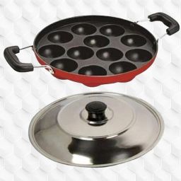 Appam Patra/Maker Hammer-Tone Coating Paniarakkal with Lid_110 Paniarakkal with Lid 1 L capacity 24 cm diameter-image-90