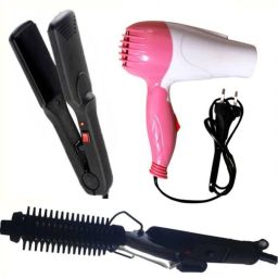 JOCOBOO COMBO NV-1290 Hair Dryer Unisex Hair Dryer with 2 Speed Control Folding Hair Dryer (PINK) , 471 Hair Curler and 522 Hair Straightener with Ceramic Plate Personal Care Appliance Combo-image-31