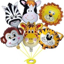Printed Jungle Theme Balloons Animal Face Foil Balloon pack of 6 Balloon-25