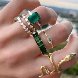 Unwind by Yellow Chimes Set Of 6  Gold-Plated Crystal-Studded Snake Designed Finger Rings-30