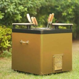 haus of bars by speedx Charcoal Tandoor with 4 Skewers and 2 Wooden plates (Matt Gold)-picture-8