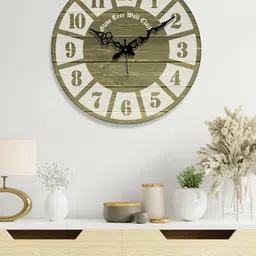 OLIVE TREE Olive Green & Beige Colourblocked Analogue Contemporary Wall Clock-image-0