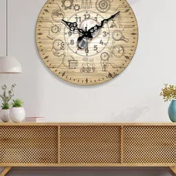 OLIVE TREE Beige & Black Printed Analogue Contemporary Wall Clock-49