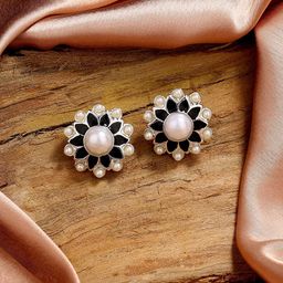 Estele Rhodium-Plated Floral Studs Earrings-image-57