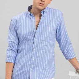 Men Slim Fit Striped Spread Collar Casual Shirt-image-36