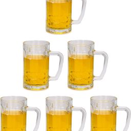 (Pack of 6) New Stylish Designer Bear/Juice Multipurpose Glass/Mug with Easy Grip Handle, Transparent, Clear, Set of 6 Glass Set Water/Juice Glass-picture-4