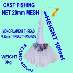 CAST FISHING NET MONOFILAMENT THREAD HEIGHT 10f,ROUND 45f,20mm MESH,WEIGHT 3kg Fishing Net-10