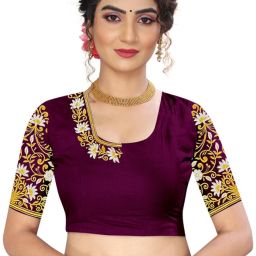 Unstitched Art Silk Blouse Material Embroidered-image-52